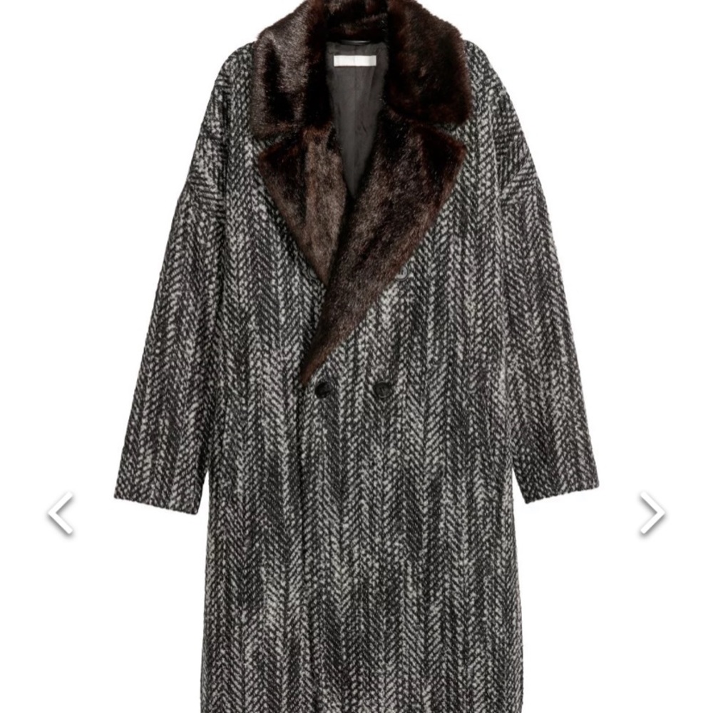 H&M Wool Blend Coat With Faux Fur Collar